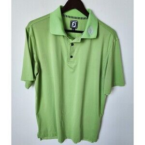 FJ Footjoy Logo On Collar Med Performance Golf Polo Lime Green Moisture Wicking